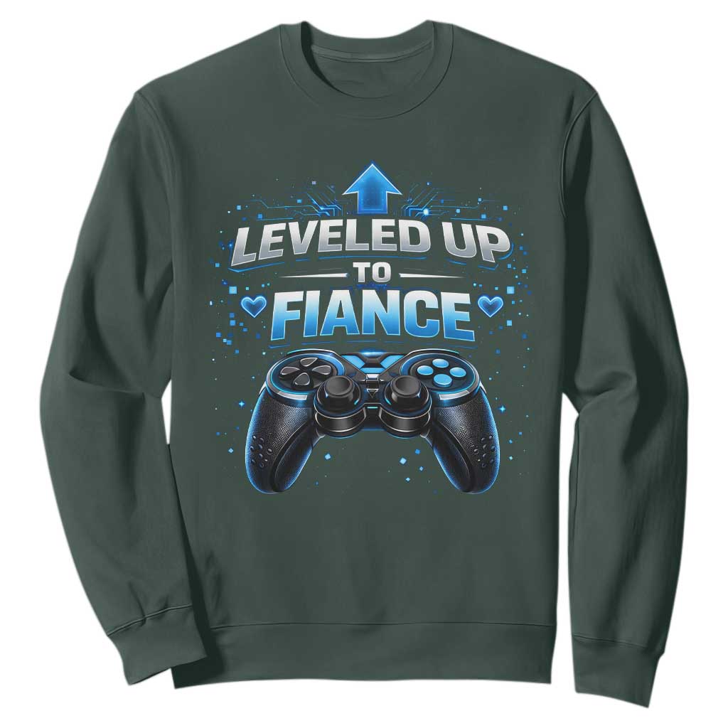 Leveled Up To Fiance Sweatshirt Newly Engaged Gifts For Him Gamer TS10 Dark Forest Green Print Your Wear