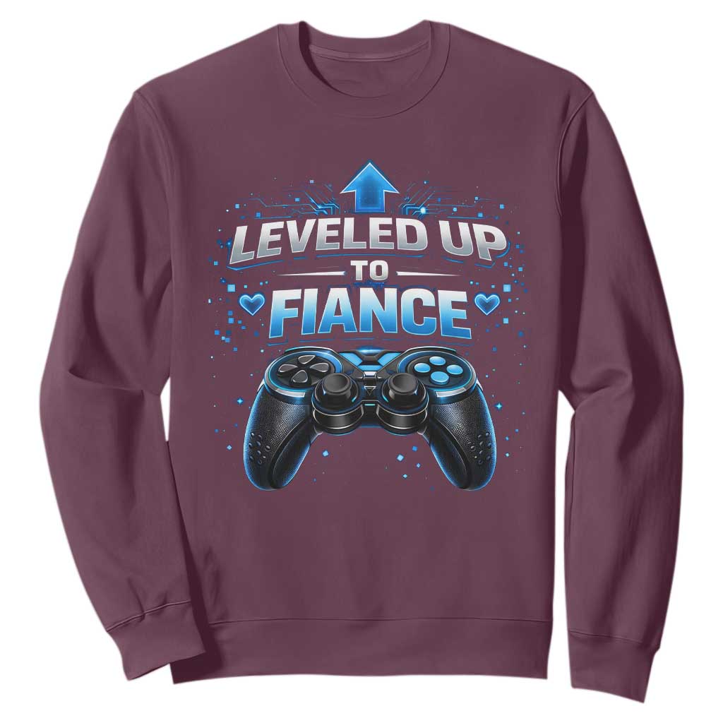 Leveled Up To Fiance Sweatshirt Newly Engaged Gifts For Him Gamer TS10 Maroon Print Your Wear