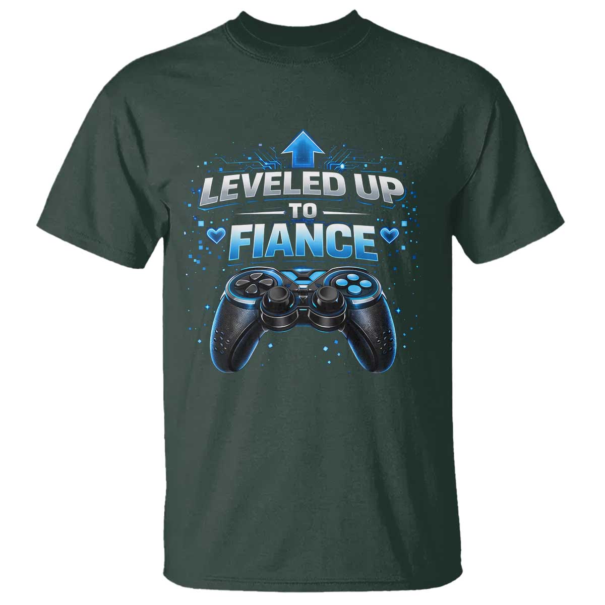 Leveled Up To Fiance T Shirt Newly Engaged Gifts For Him Gamer TS10 Dark Forest Green Print Your Wear