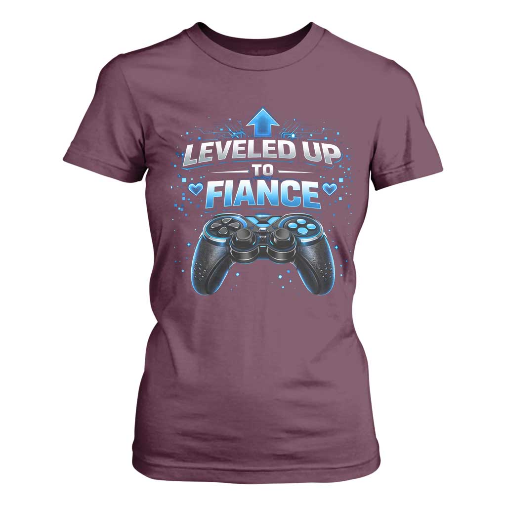 Leveled Up To Fiance T Shirt For Women Newly Engaged Gifts For Him Gamer TS10 Maroon Print Your Wear