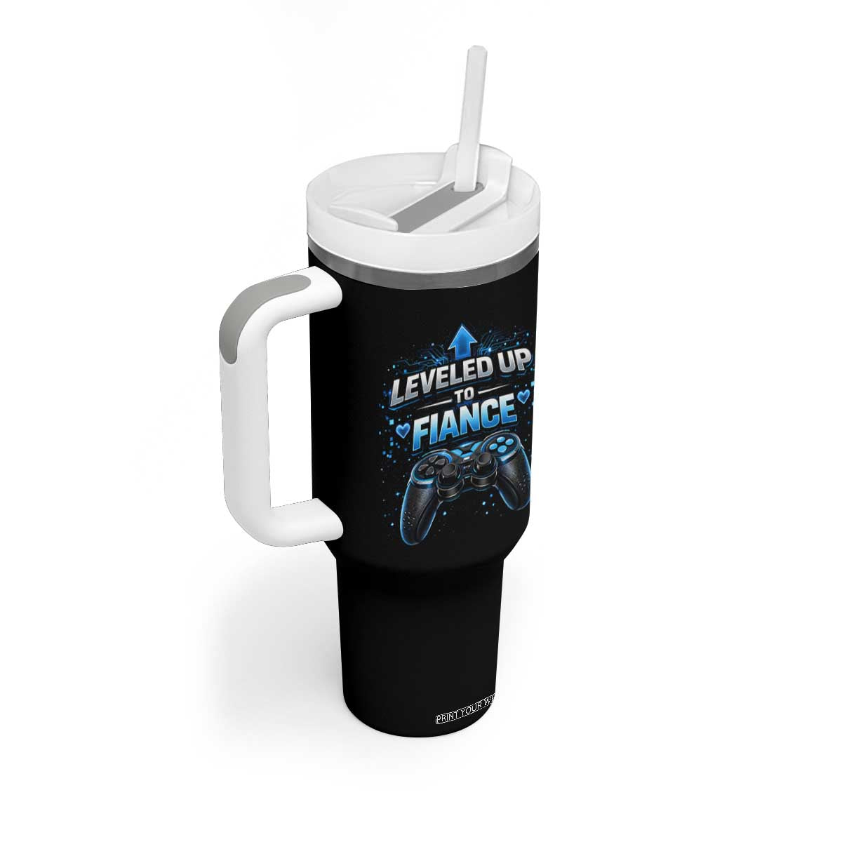 Leveled Up To Fiance Tumbler With Handle Newly Engaged Gifts For Him Gamer TS10 Print Your Wear