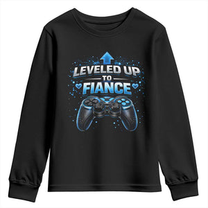Leveled Up To Fiance Youth Sweatshirt Newly Engaged Gifts For Him Gamer TS10 Black Print Your Wear