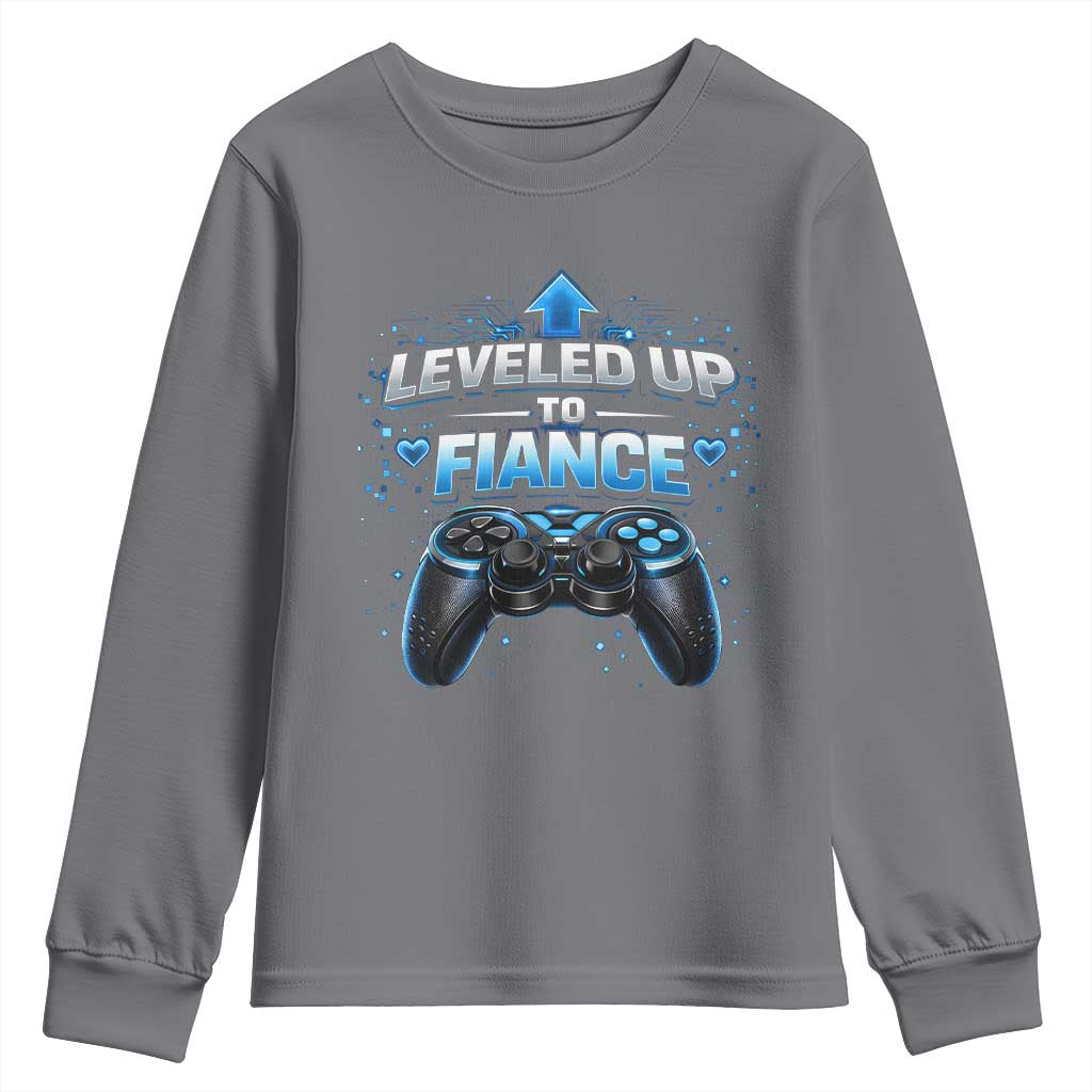 Leveled Up To Fiance Youth Sweatshirt Newly Engaged Gifts For Him Gamer TS10 Charcoal Print Your Wear