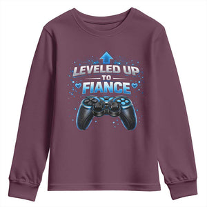 Leveled Up To Fiance Youth Sweatshirt Newly Engaged Gifts For Him Gamer TS10 Maroon Print Your Wear