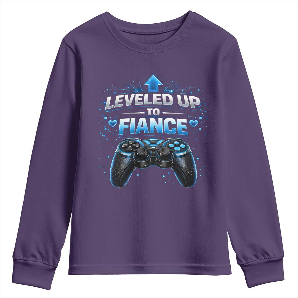 Leveled Up To Fiance Youth Sweatshirt Newly Engaged Gifts For Him Gamer TS10 Purple Print Your Wear
