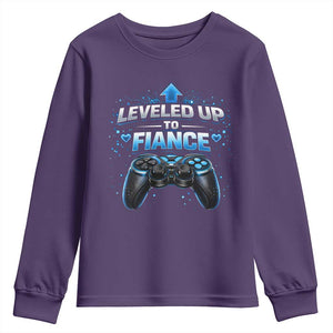 Leveled Up To Fiance Youth Sweatshirt Newly Engaged Gifts For Him Gamer TS10 Purple Print Your Wear