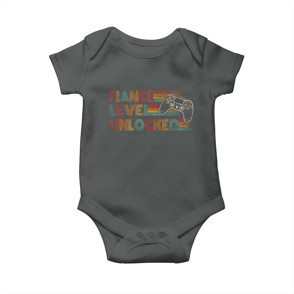 Fiance Level Unlocked Baby Onesie Retro Engaged Gifts For Him Gamer TS10 Dark Heather Print Your Wear