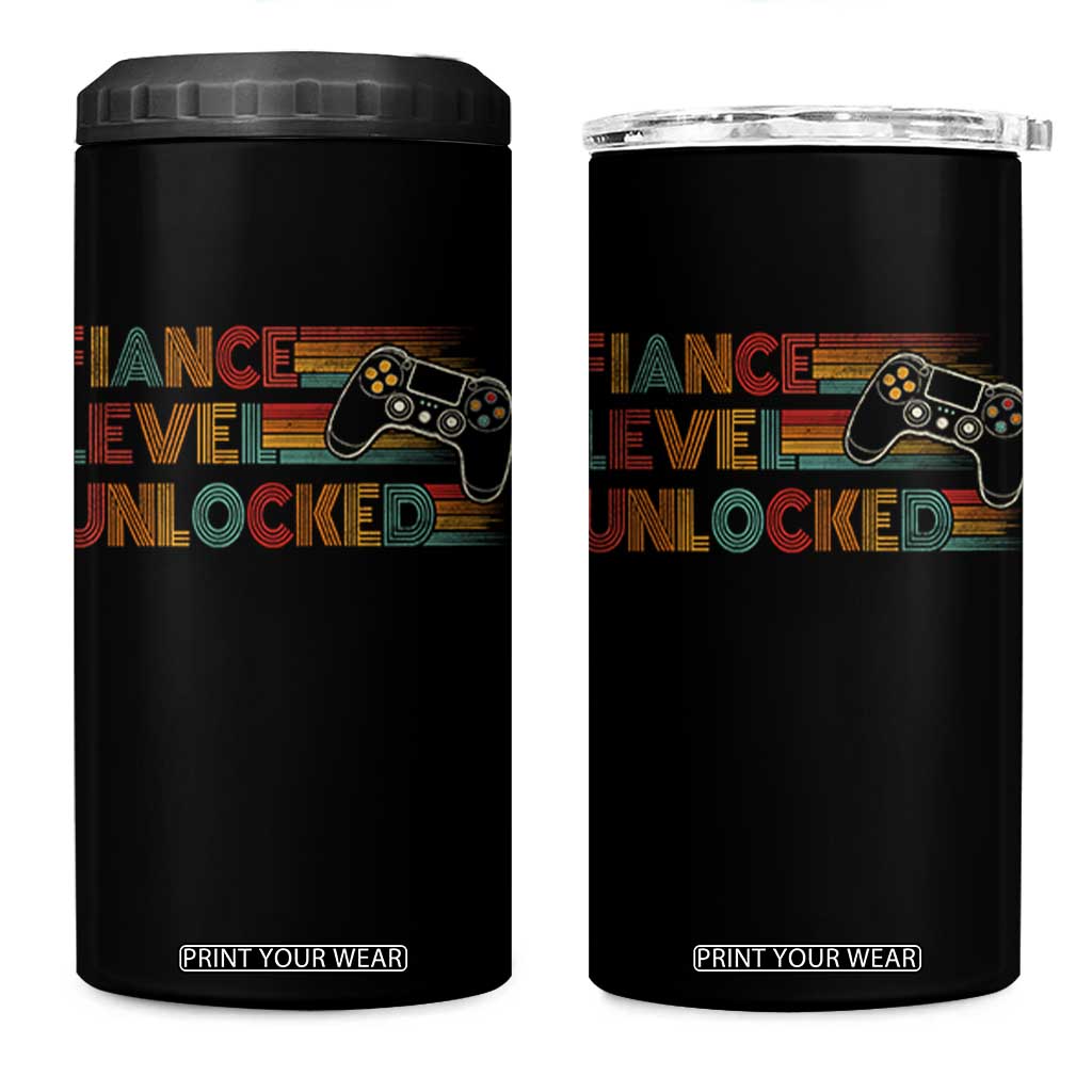 Fiance Level Unlocked 4 in 1 Can Cooler Tumbler Retro Engaged Gifts For Him Gamer TS10 One Size: 16 oz Black Print Your Wear
