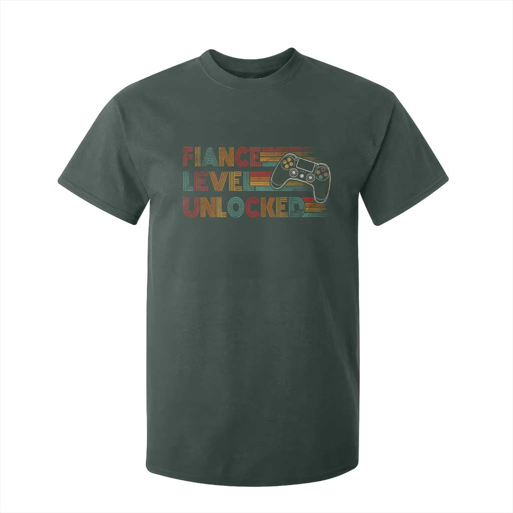 Fiance Level Unlocked T Shirt For Kid Retro Engaged Gifts For Him Gamer TS10 Dark Forest Green Print Your Wear