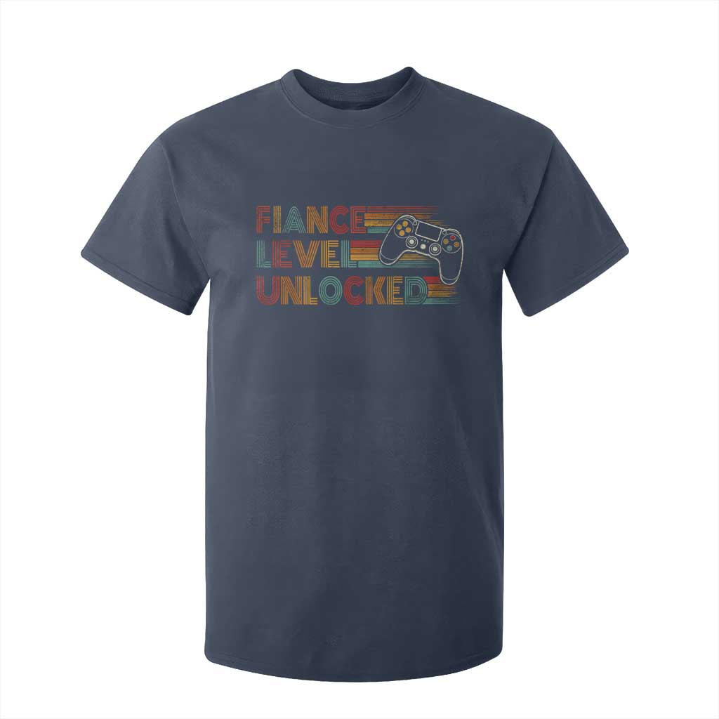 Fiance Level Unlocked T Shirt For Kid Retro Engaged Gifts For Him Gamer TS10 Navy Print Your Wear