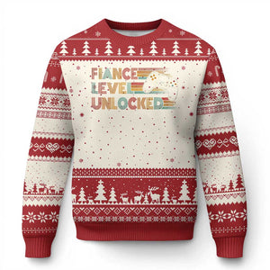 Fiance Level Unlocked Ugly Christmas Sweater Retro Engaged Gifts For Him Gamer TS10 Beige Red Print Your Wear
