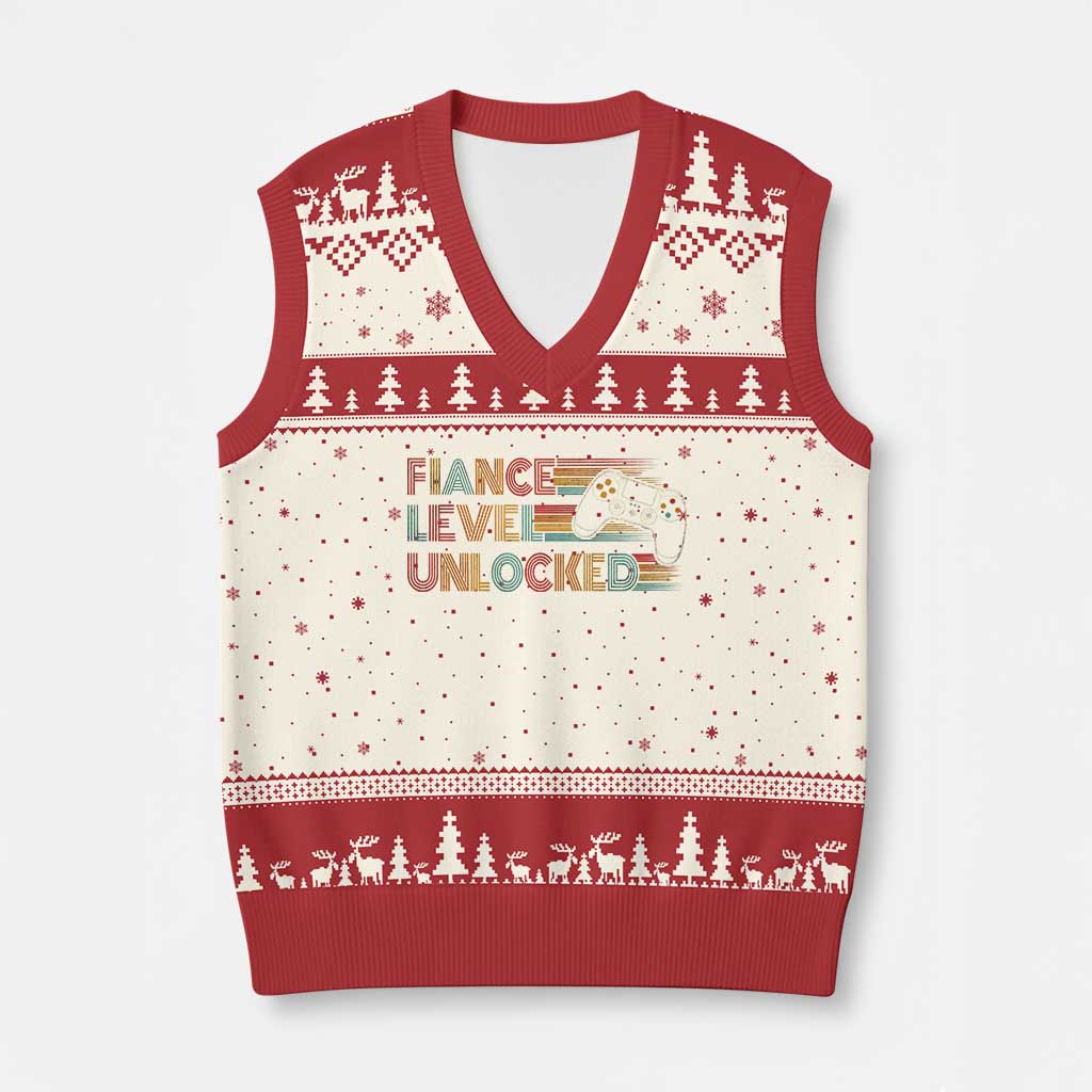 Fiance Level Unlocked V-Neck Knit Sweater Vest Retro Engaged Gifts For Him Gamer TS10 Beige Red Print Your Wear