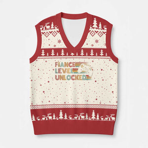 Fiance Level Unlocked V-Neck Knit Sweater Vest Retro Engaged Gifts For Him Gamer TS10 Beige Red Print Your Wear