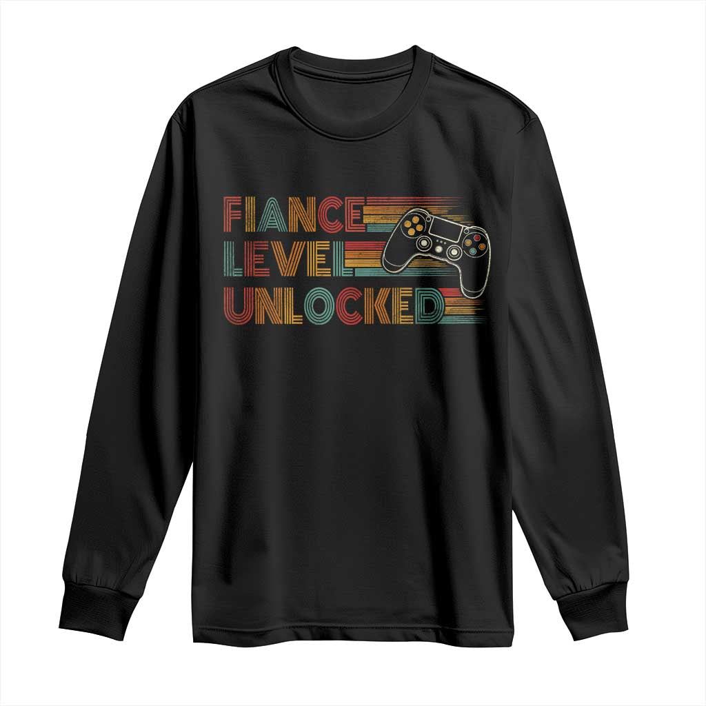Fiance Level Unlocked Long Sleeve Shirt Retro Engaged Gifts For Him Gamer TS10 Black Print Your Wear