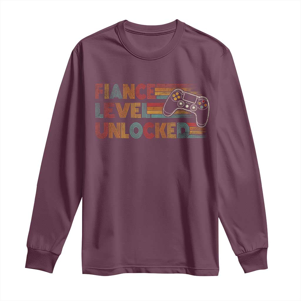 Fiance Level Unlocked Long Sleeve Shirt Retro Engaged Gifts For Him Gamer TS10 Maroon Print Your Wear