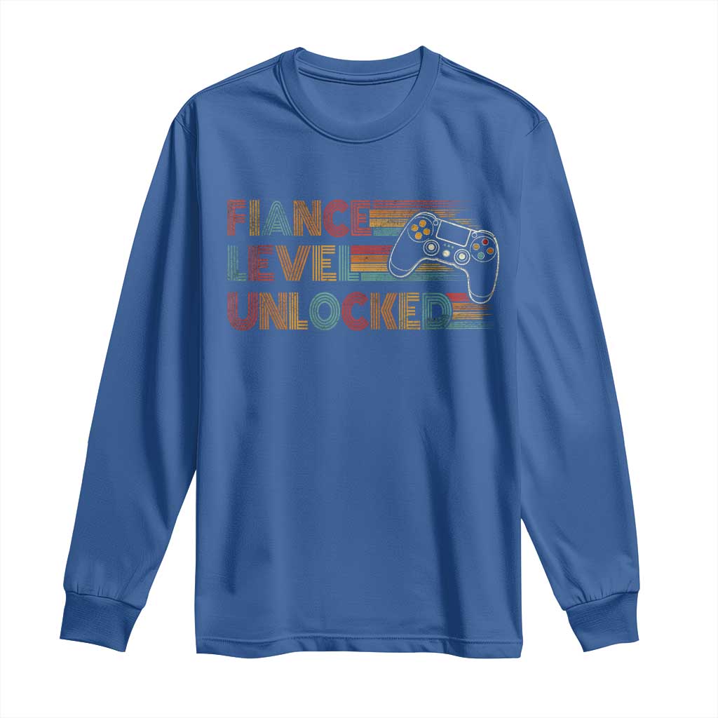 Fiance Level Unlocked Long Sleeve Shirt Retro Engaged Gifts For Him Gamer TS10 Royal Blue Print Your Wear
