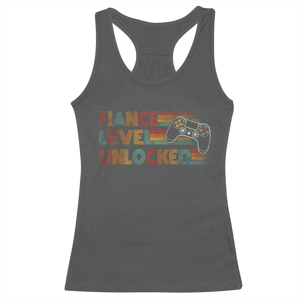 Fiance Level Unlocked Racerback Tank Top Retro Engaged Gifts For Him Gamer TS10 Dark Heather Print Your Wear