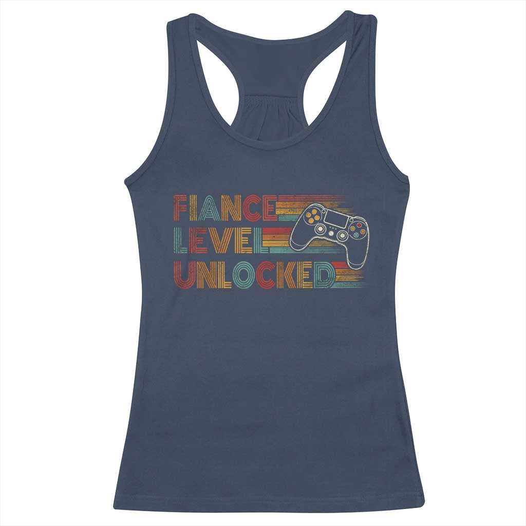 Fiance Level Unlocked Racerback Tank Top Retro Engaged Gifts For Him Gamer TS10 Navy Print Your Wear