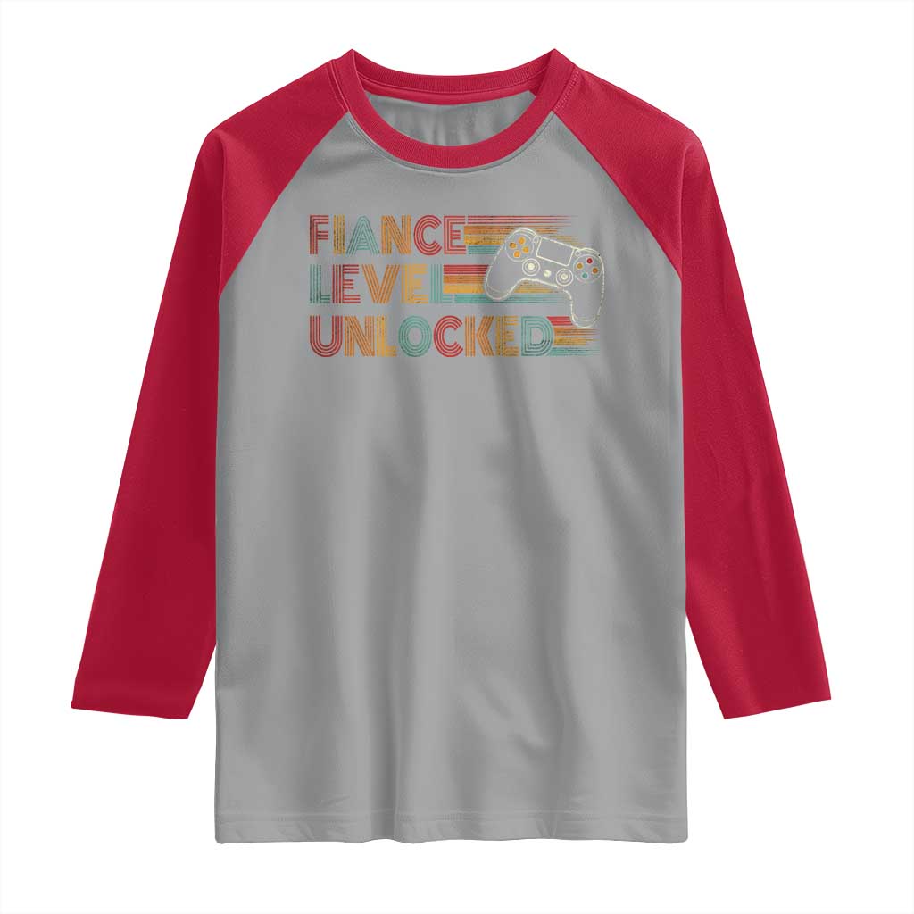 Fiance Level Unlocked Raglan Shirt Retro Engaged Gifts For Him Gamer TS10 Sport Gray Red Print Your Wear