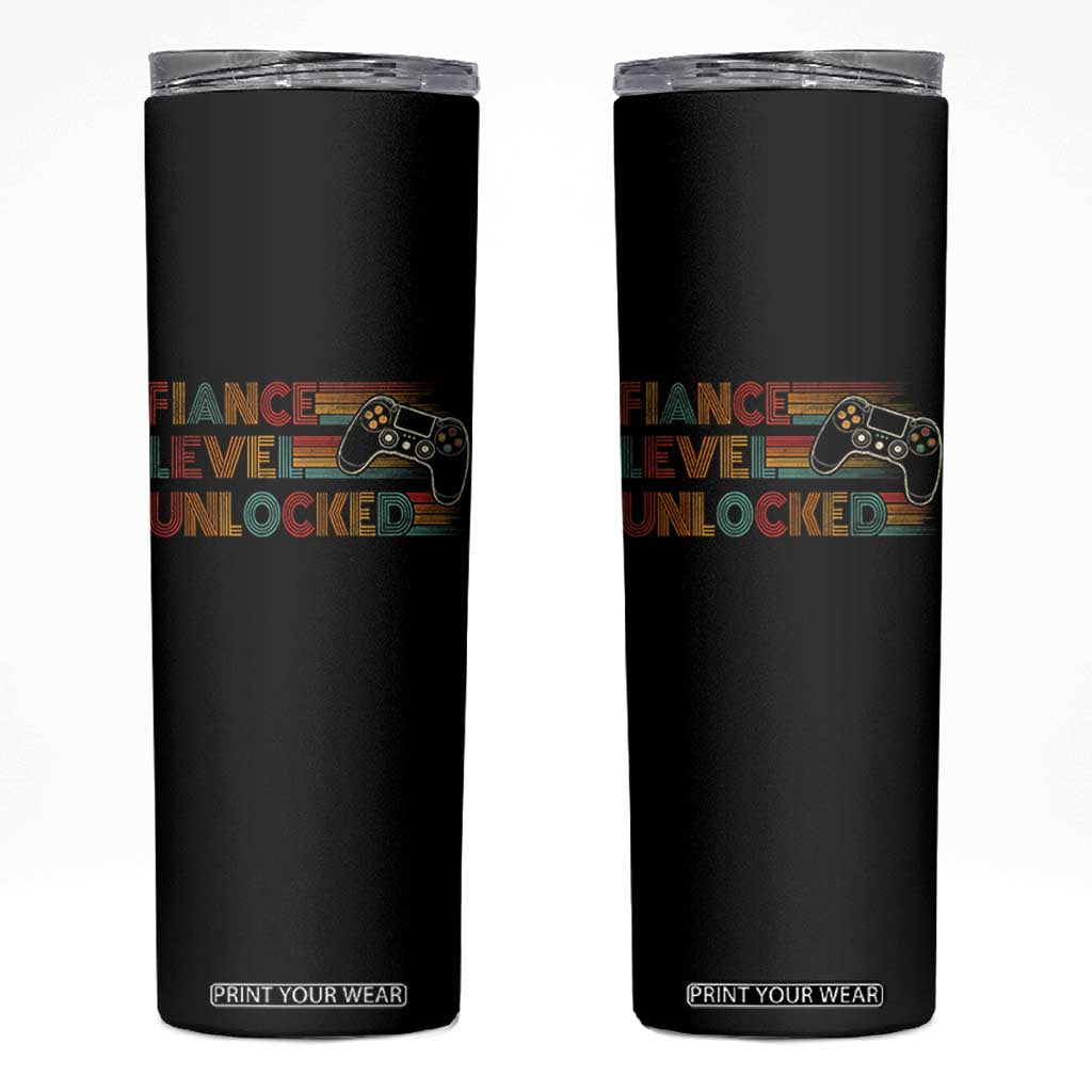 Fiance Level Unlocked Skinny Tumbler Retro Engaged Gifts For Him Gamer TS10 Black Print Your Wear