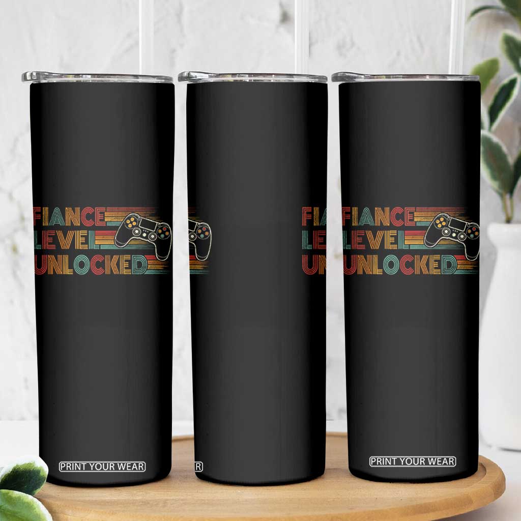 Fiance Level Unlocked Skinny Tumbler Retro Engaged Gifts For Him Gamer TS10 Print Your Wear