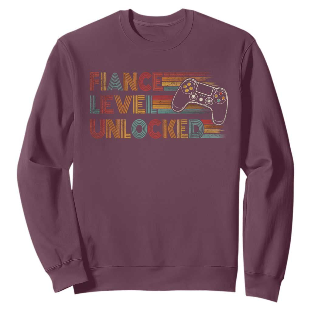 Fiance Level Unlocked Sweatshirt Retro Engaged Gifts For Him Gamer TS10 Maroon Print Your Wear