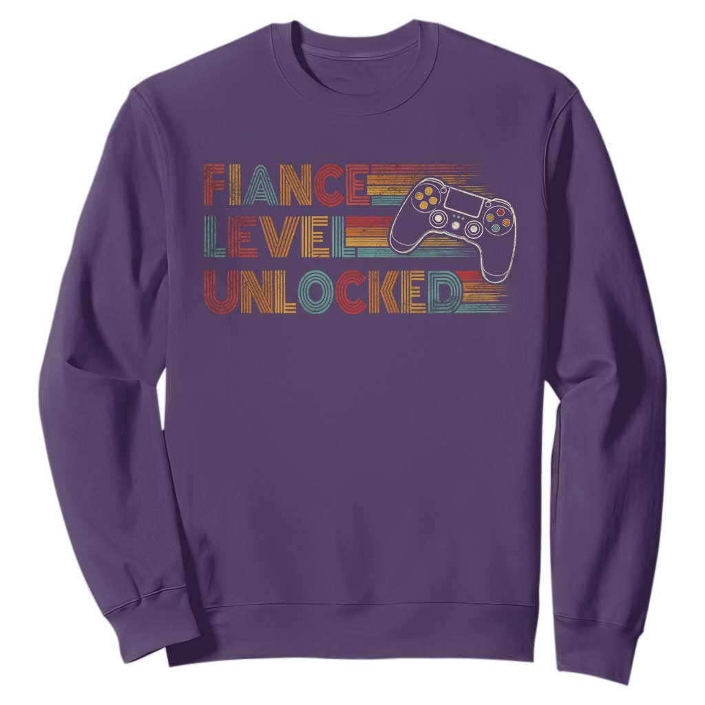Fiance Level Unlocked Sweatshirt Retro Engaged Gifts For Him Gamer TS10 Purple Print Your Wear