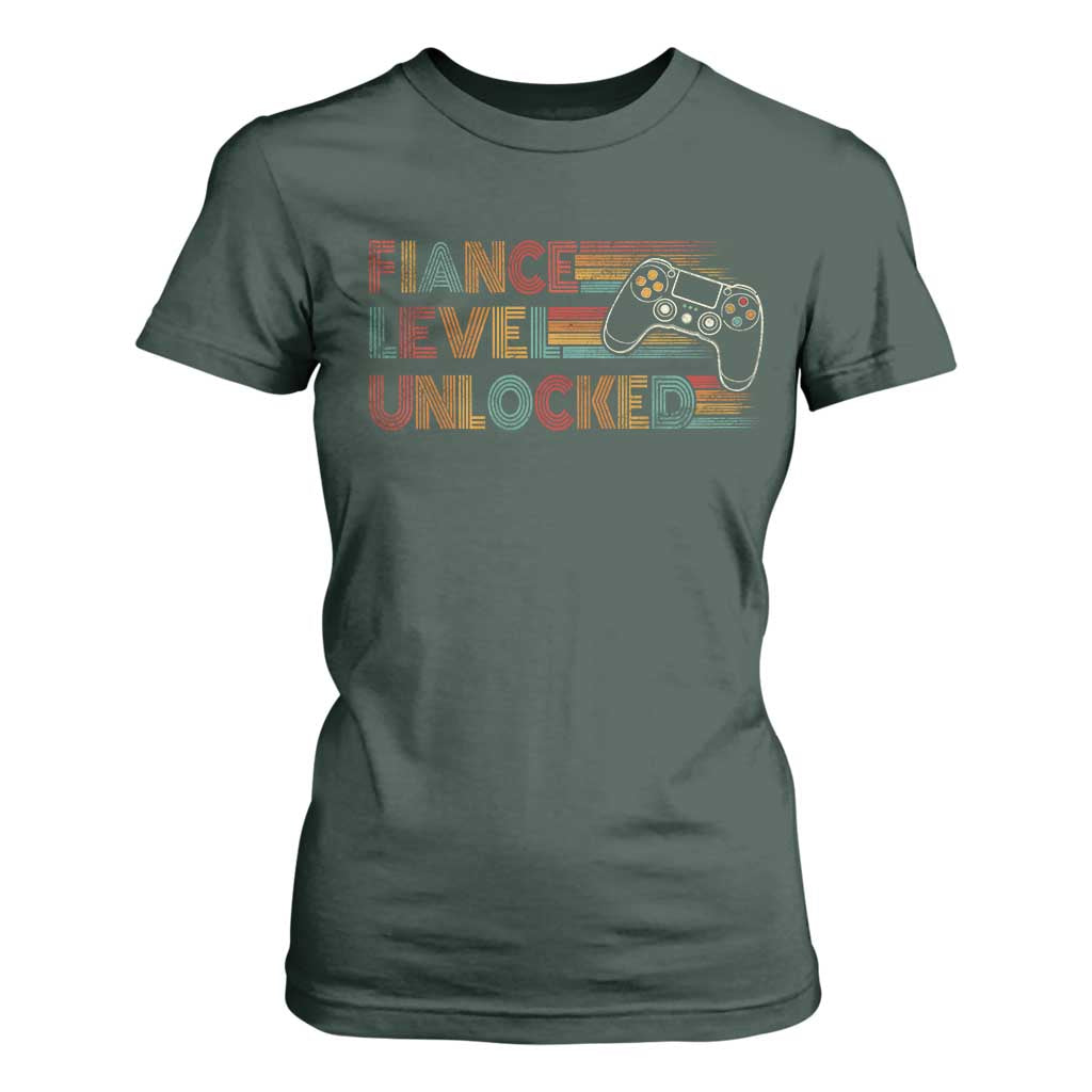 Fiance Level Unlocked T Shirt For Women Retro Engaged Gifts For Him Gamer TS10 Dark Forest Green Print Your Wear