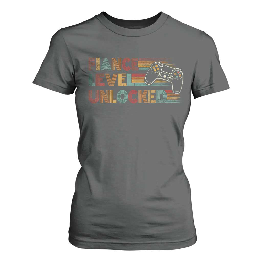 Fiance Level Unlocked T Shirt For Women Retro Engaged Gifts For Him Gamer TS10 Dark Heather Print Your Wear