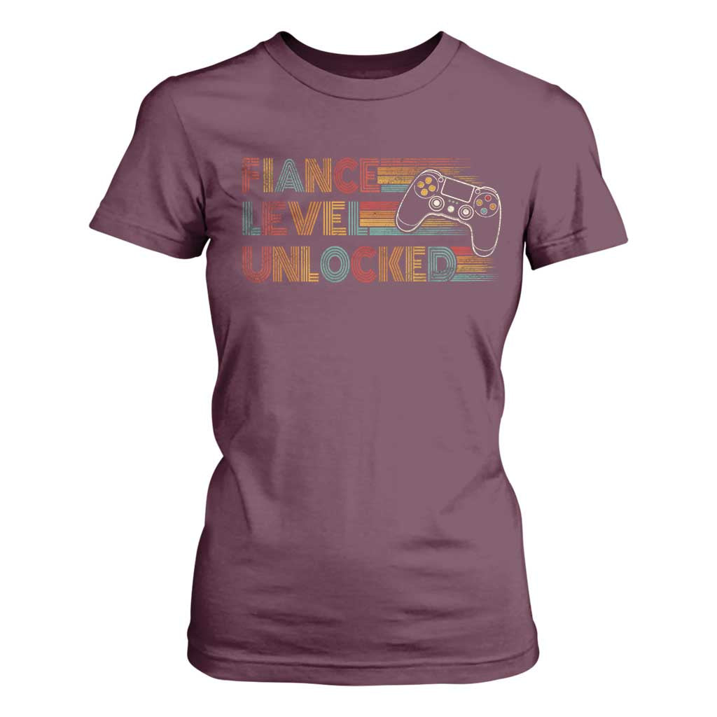 Fiance Level Unlocked T Shirt For Women Retro Engaged Gifts For Him Gamer TS10 Maroon Print Your Wear