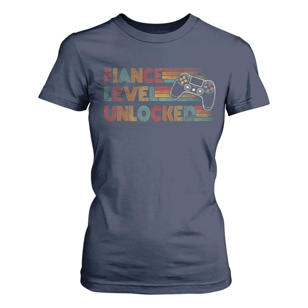Fiance Level Unlocked T Shirt For Women Retro Engaged Gifts For Him Gamer TS10 Navy Print Your Wear
