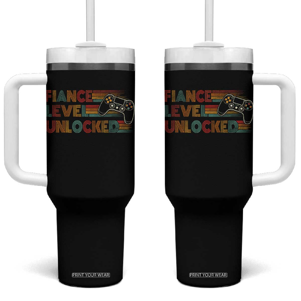 Fiance Level Unlocked Tumbler With Handle Retro Engaged Gifts For Him Gamer TS10 One Size: 40 oz Black Print Your Wear