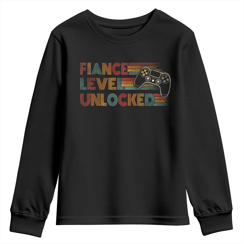 Fiance Level Unlocked Youth Sweatshirt Retro Engaged Gifts For Him Gamer TS10 Black Print Your Wear