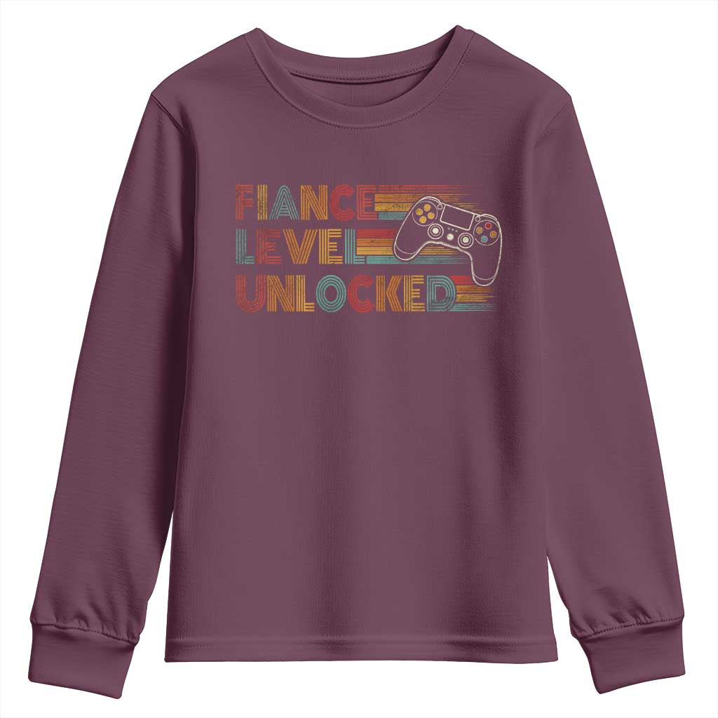 Fiance Level Unlocked Youth Sweatshirt Retro Engaged Gifts For Him Gamer TS10 Maroon Print Your Wear
