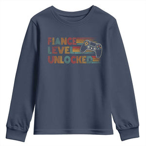 Fiance Level Unlocked Youth Sweatshirt Retro Engaged Gifts For Him Gamer TS10 Navy Print Your Wear