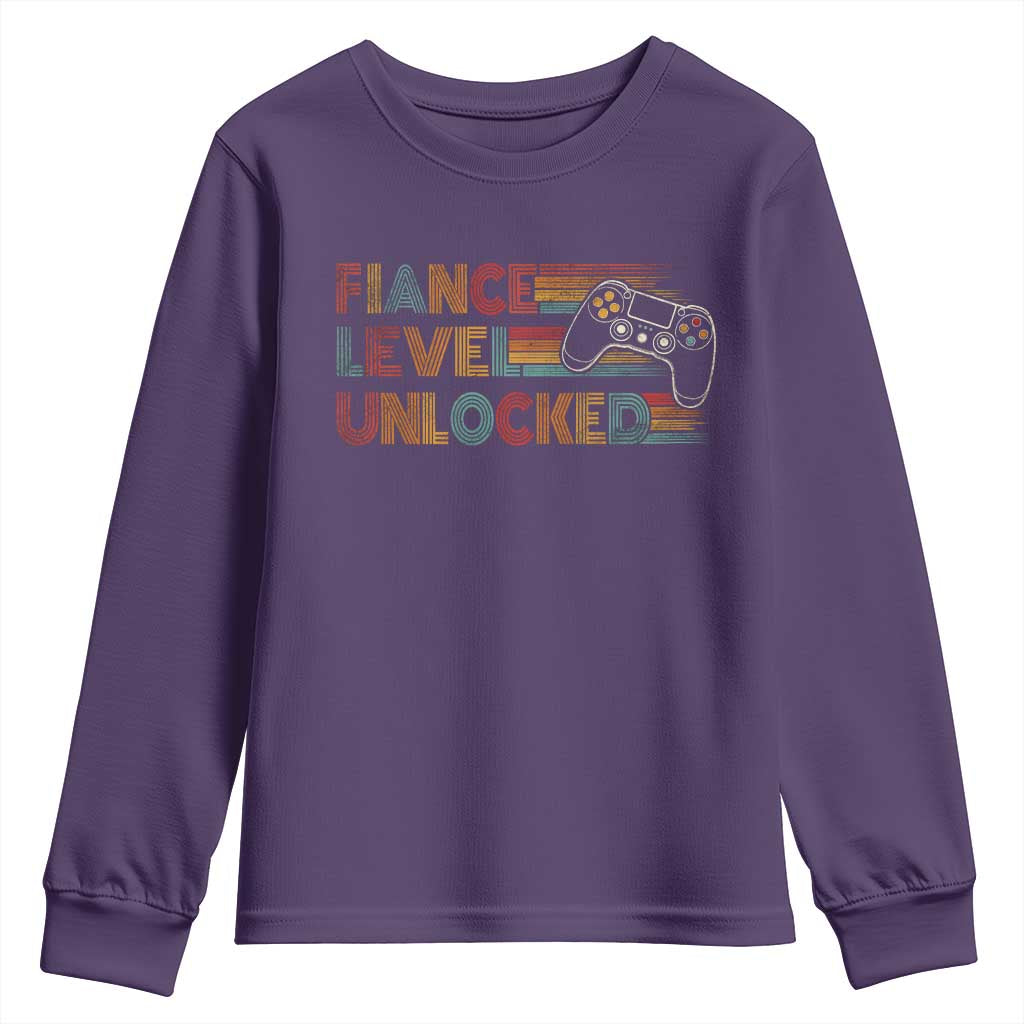 Fiance Level Unlocked Youth Sweatshirt Retro Engaged Gifts For Him Gamer TS10 Purple Print Your Wear