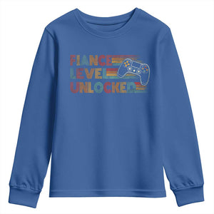Fiance Level Unlocked Youth Sweatshirt Retro Engaged Gifts For Him Gamer TS10 Royal Blue Print Your Wear