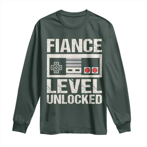 Leveled Fiance Unlocked Long Sleeve Shirt Engagement Gift For Fiancé Bachelor Party TS10 Dark Forest Green Print Your Wear