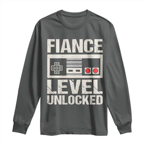 Leveled Fiance Unlocked Long Sleeve Shirt Engagement Gift For Fiancé Bachelor Party TS10 Dark Heather Print Your Wear