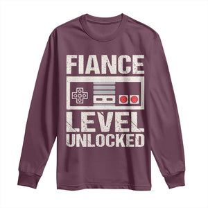 Leveled Fiance Unlocked Long Sleeve Shirt Engagement Gift For Fiancé Bachelor Party TS10 Maroon Print Your Wear