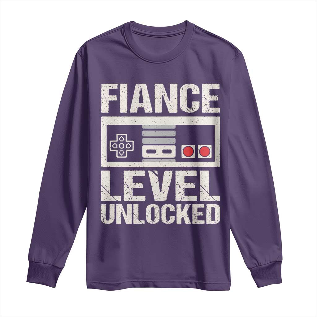 Leveled Fiance Unlocked Long Sleeve Shirt Engagement Gift For Fiancé Bachelor Party TS10 Purple Print Your Wear