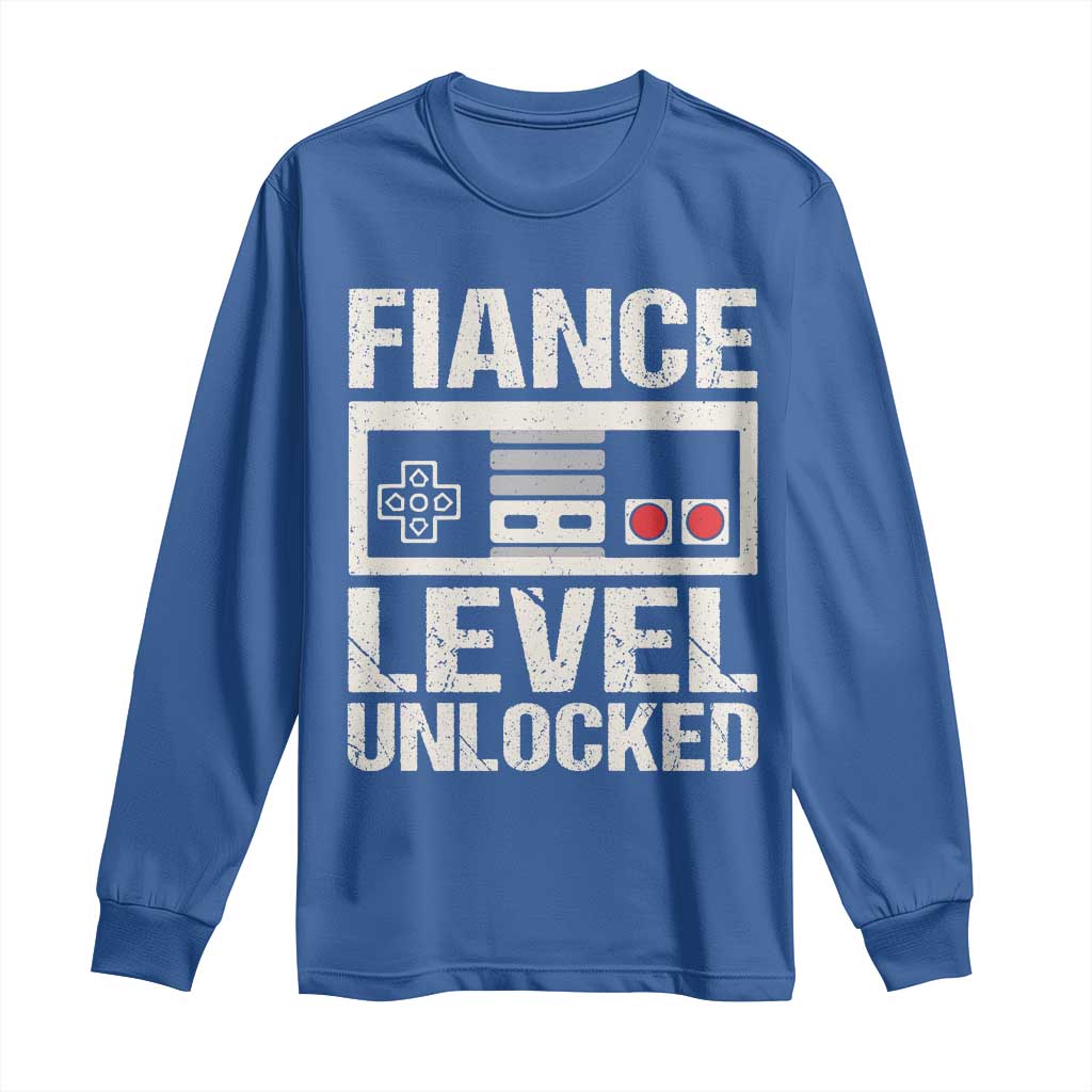 Leveled Fiance Unlocked Long Sleeve Shirt Engagement Gift For Fiancé Bachelor Party TS10 Royal Blue Print Your Wear
