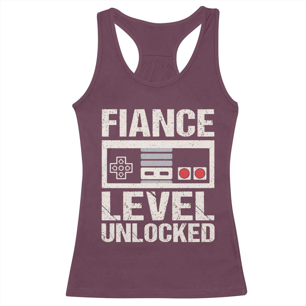 Leveled Fiance Unlocked Racerback Tank Top Engagement Gift For Fiancé Bachelor Party TS10 Maroon Print Your Wear