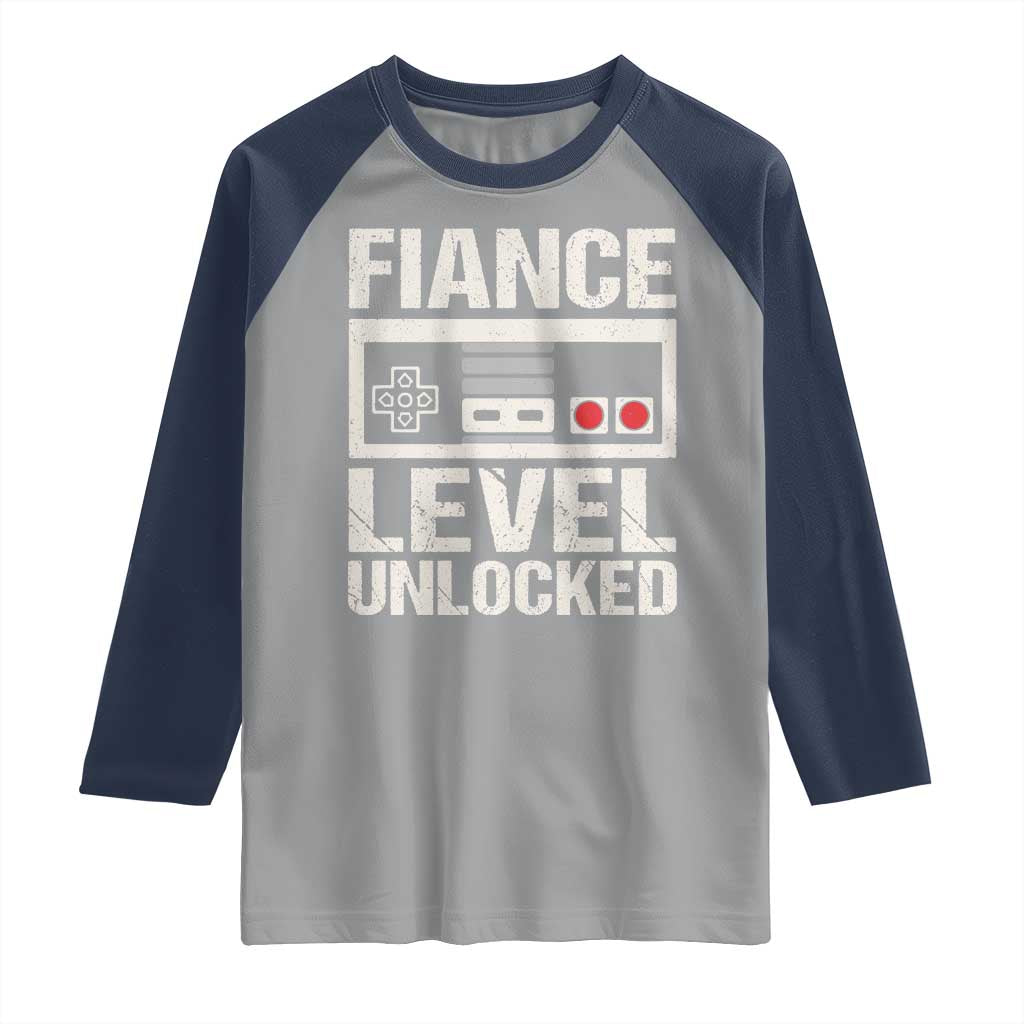 Leveled Fiance Unlocked Raglan Shirt Engagement Gift For Fiancé Bachelor Party TS10 Sport Gray Navy Print Your Wear