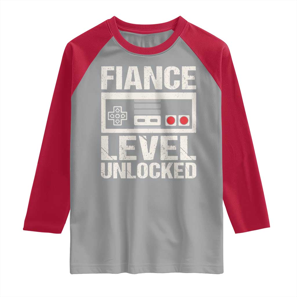 Leveled Fiance Unlocked Raglan Shirt Engagement Gift For Fiancé Bachelor Party TS10 Sport Gray Red Print Your Wear