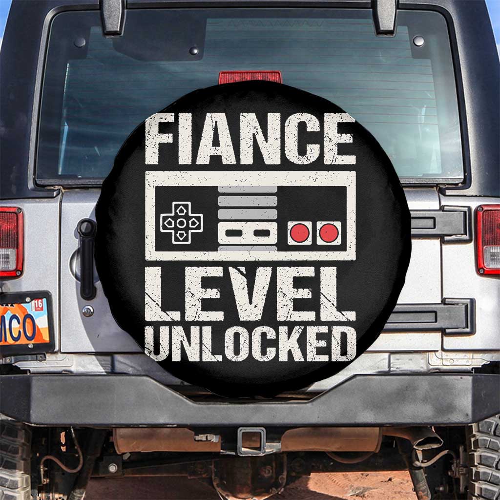 Leveled Fiance Unlocked Spare Tire Cover Engagement Gift For Fiancé Bachelor Party TS10 No hole Black Print Your Wear