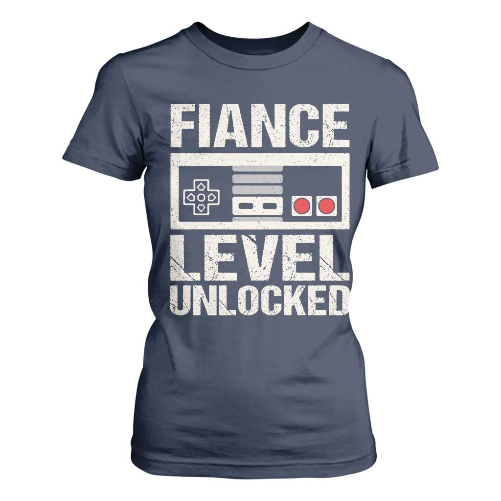 Leveled Fiance Unlocked T Shirt For Women Engagement Gift For Fiancé Bachelor Party TS10 Navy Print Your Wear