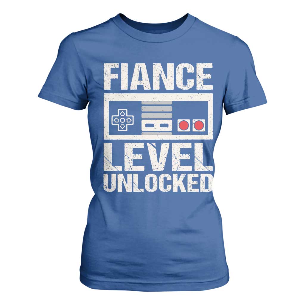 Leveled Fiance Unlocked T Shirt For Women Engagement Gift For Fiancé Bachelor Party TS10 Royal Blue Print Your Wear