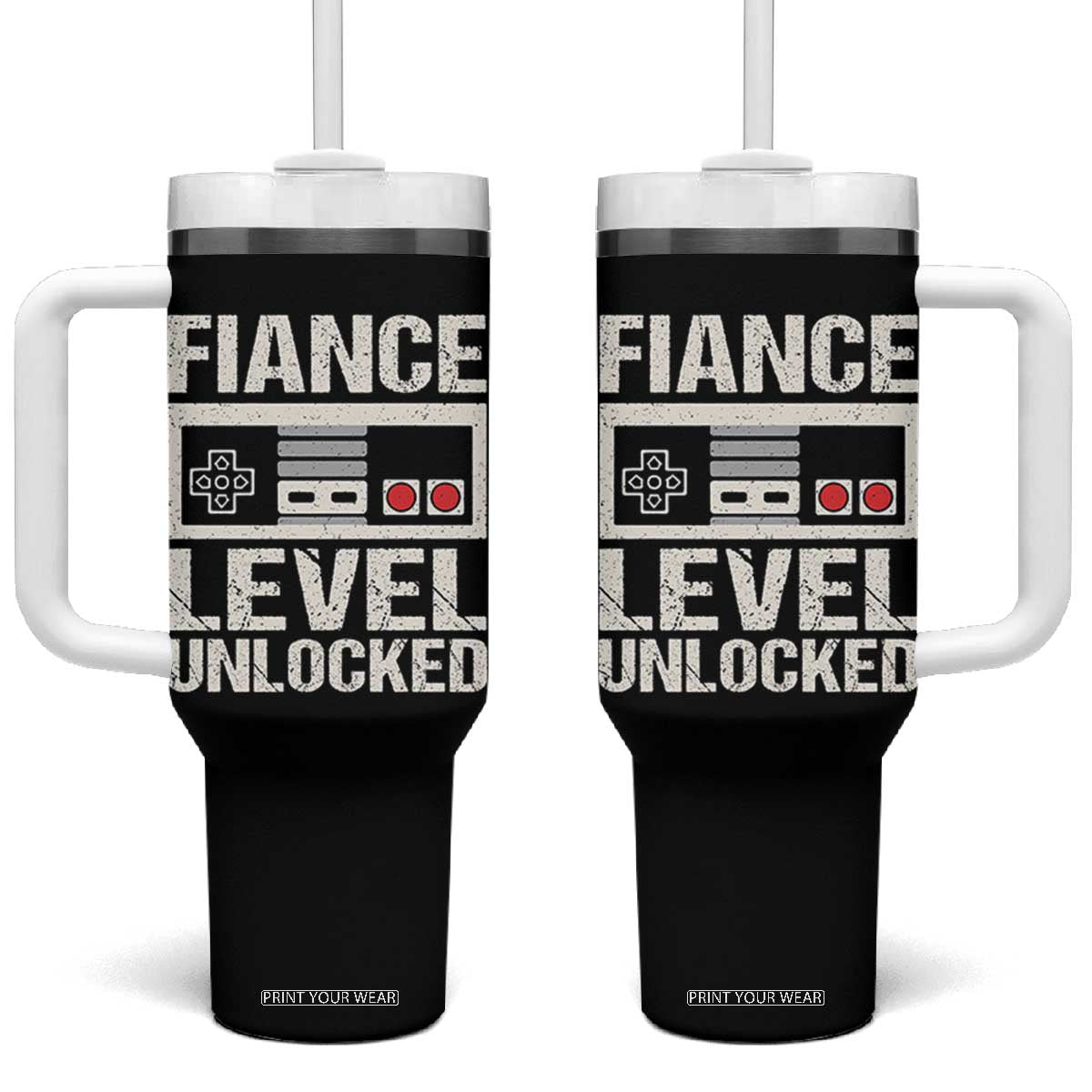 Leveled Fiance Unlocked Tumbler With Handle Engagement Gift For Fiancé Bachelor Party TS10 One Size: 40 oz Black Print Your Wear