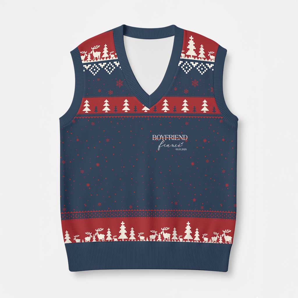 Personalized Fiance V-Neck Knit Sweater Vest Custom Date Boyfriend Engagement Gifts Future Mr and Mrs TS10 Navy Red Print Your Wear